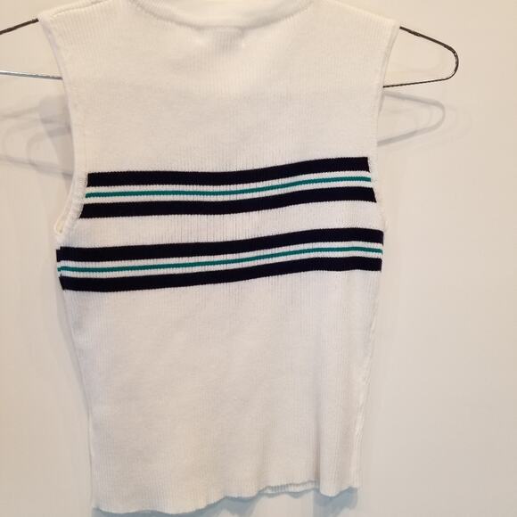 Jiji White Navy Girls Cotton Sleeveless Sweater Sleeveless Round Neck Women's M - Picture 6 of 7